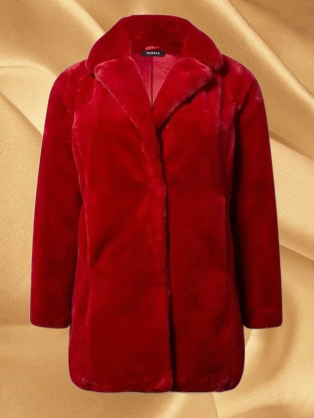 Torrid Size 1x Women's Maroon Red Faux Fur Coat, Snap Front, Cozy Soft